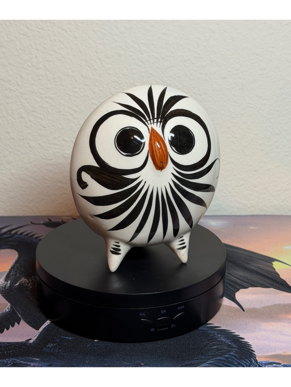 Mexican Hand Painted Ceramic Owl Sculpture 70s Folk Art